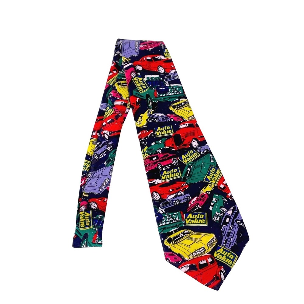 Vtg Concerto Auto Value‎ Classic Cars Tie Men's Retro Colorful Print - Picture 2 of 15